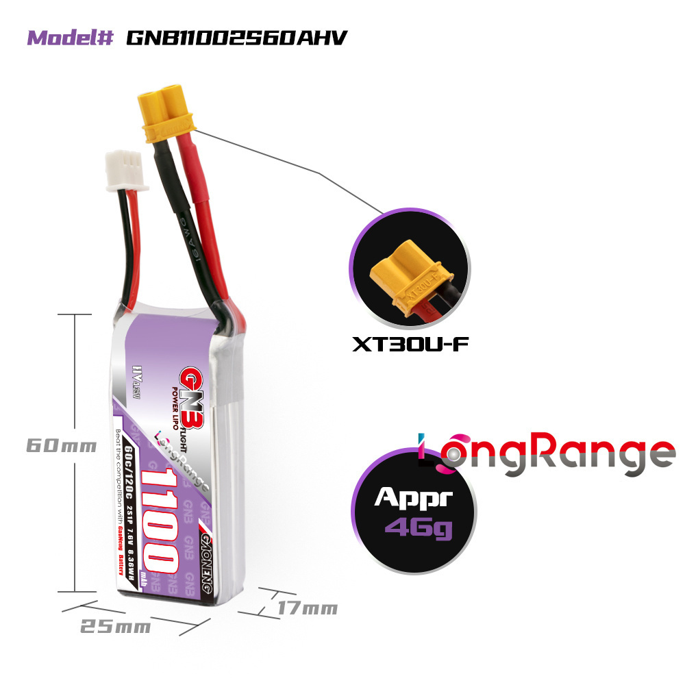 GNB 1100mAh 2S 3S 4S 6S 60C/12 - Drone Battery Connector avis et prix
